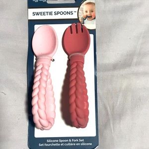 Itzy Ritzy Silicone Spoon & Fork Set; Baby Utensil Set Features A Fork and Spoon